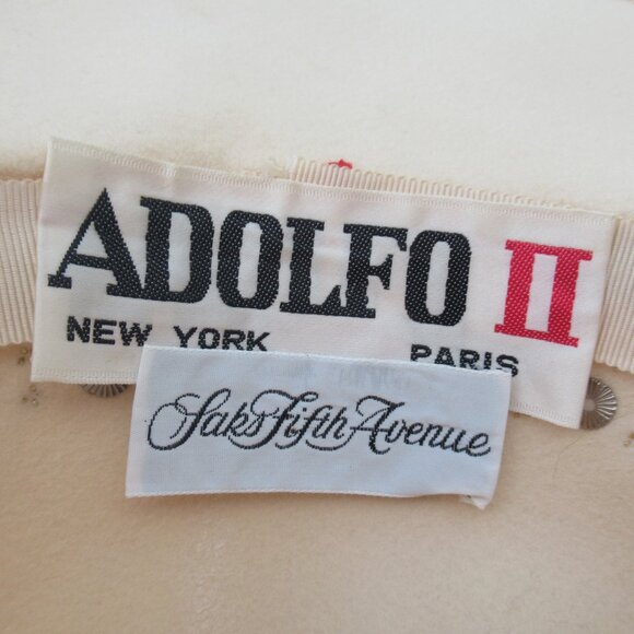 VTG Adolfo II NY Paris Felt Studded Embellished Fedora Hat Ivory S/M 22 inches